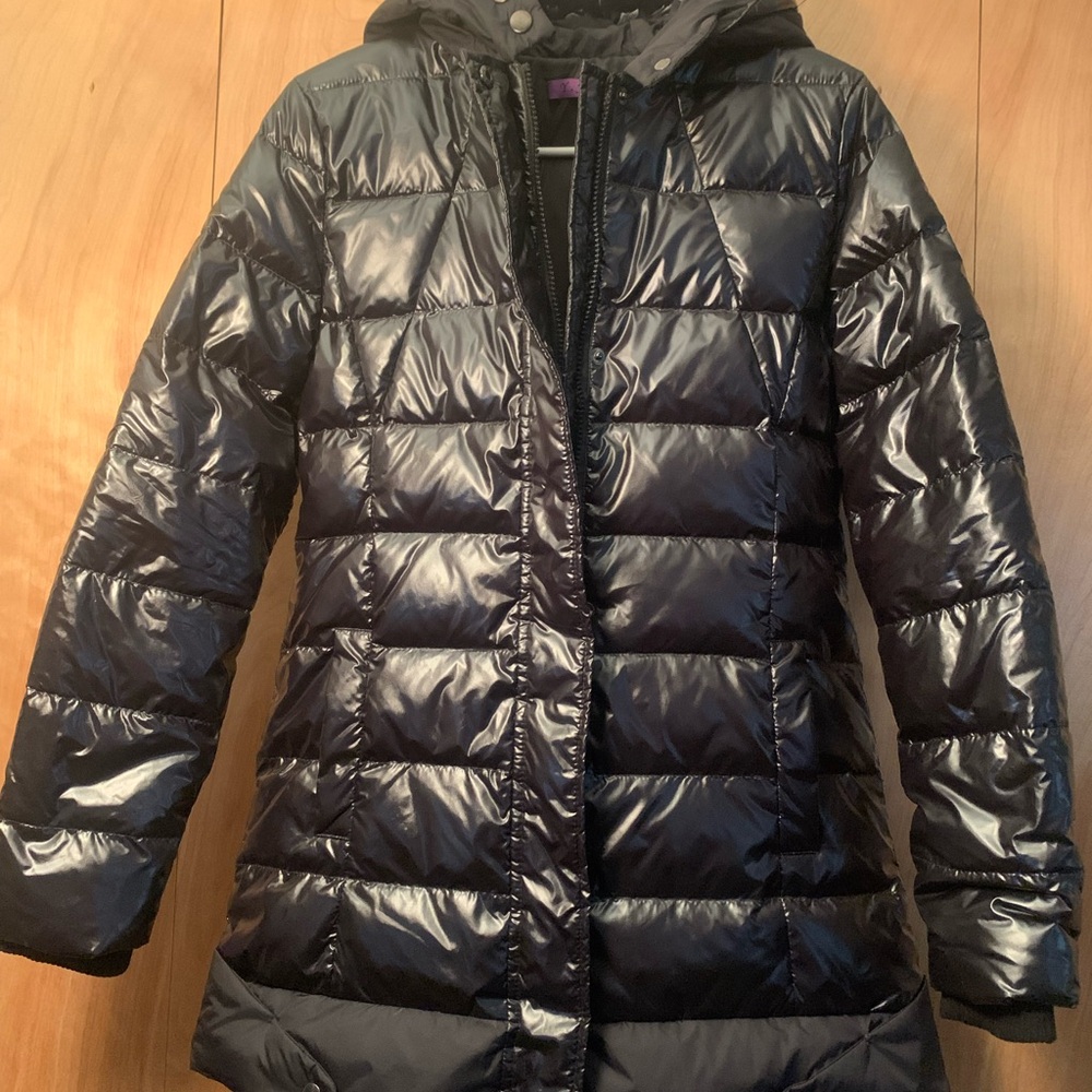 Shiny black puffer coat